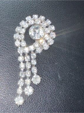 Crystal Cascade Drop Brooch - Clear Rhinestone Accent